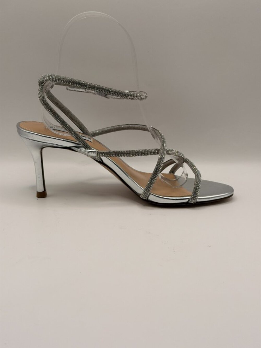 Steve Madden Womens Rexha Rhinestone Steap Silver High Heel Sandal Sz 7 - Picture 6 of 8